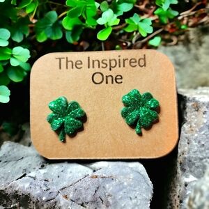 Shamrock ☘️ Green Earring Studs Handmade